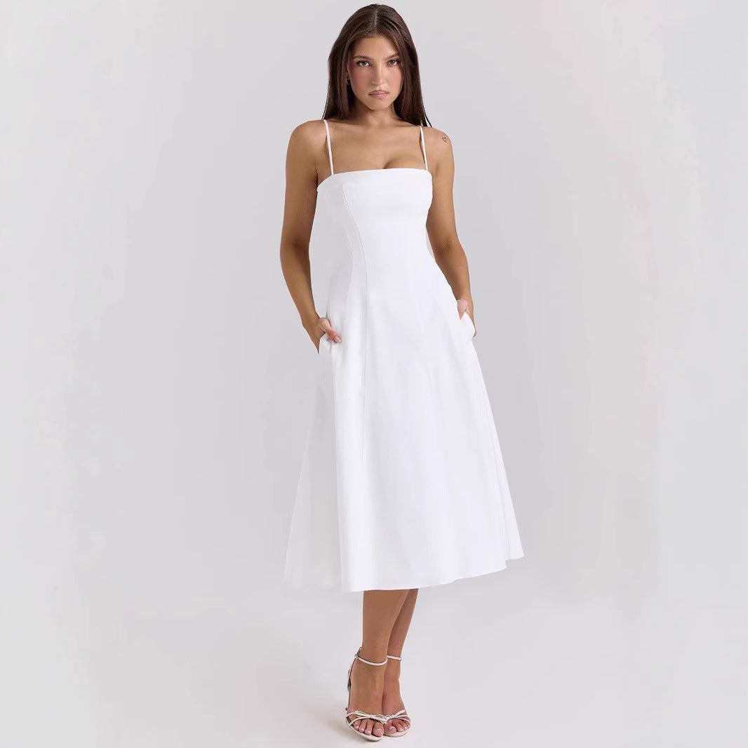 Temperament Cinched Sleeveless Dress Draping Effect Dresses by Wshirt