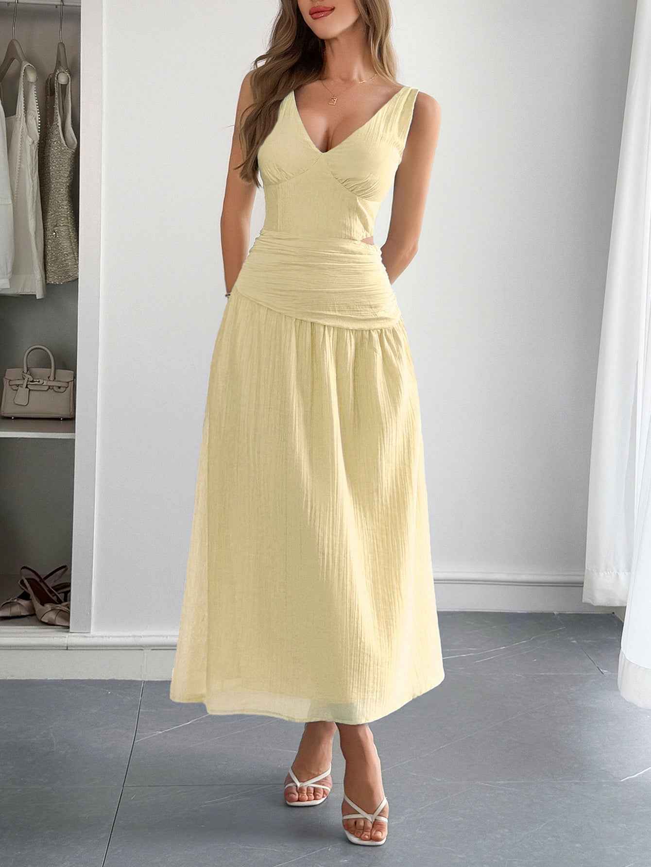 Women's Elegant Style Deep V Midriff Outfit Clothing by Wshirt
