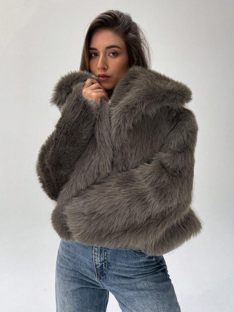 Women's Fur Fashionable Big Lapel Long Sleeve Coats by Wshirt