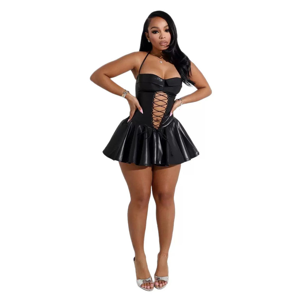 Women's Solid Color Sleeveless Sexy Tube Leather Dresses by Wshirt