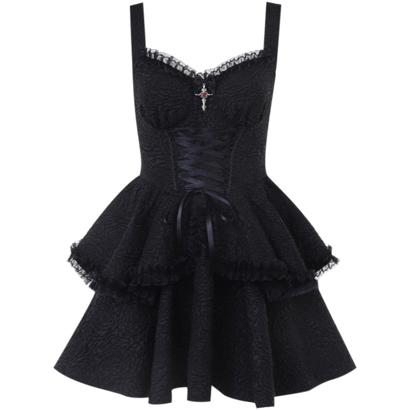 Women's Summer Slim Temperament Pure Black Sling Dresses by Wshirt