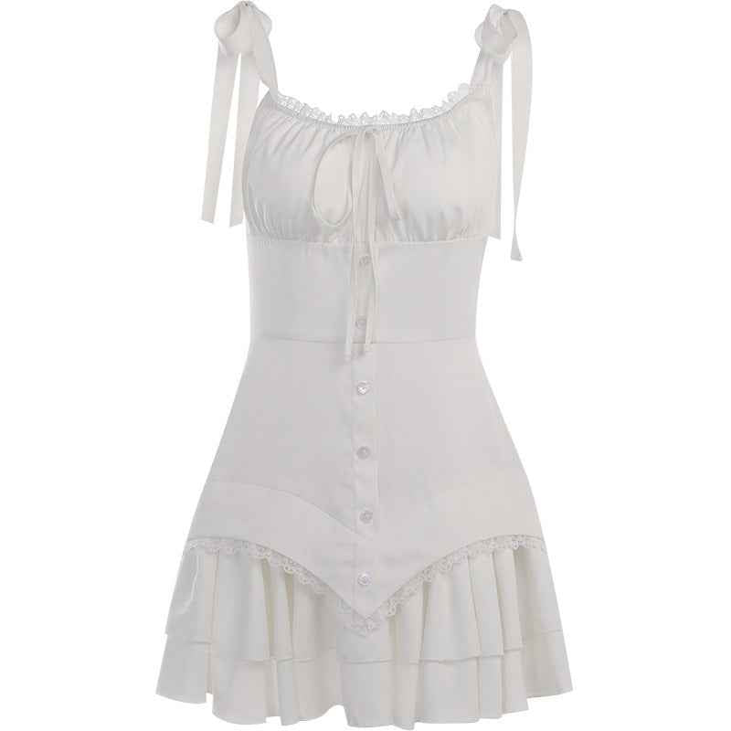 Pleated Waist Trimming Ruffles Dress Female Hot Dresses by Wshirt