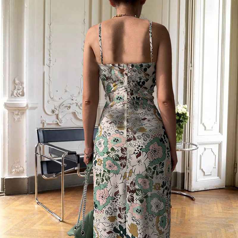 Women's Printed Backless Slit Sling Dress by FitiqueFit