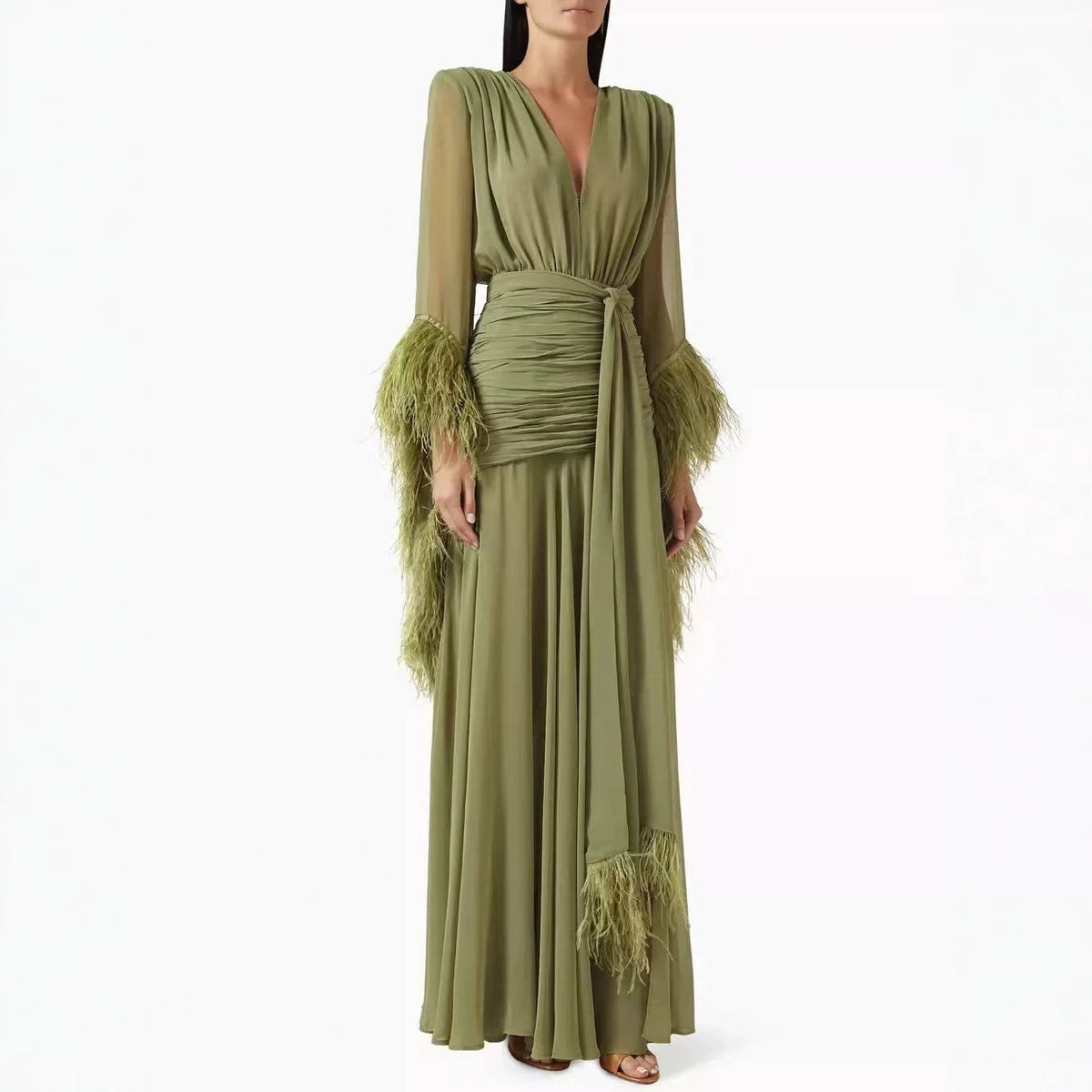 Spring Solid Color Evening Dress Long Sleeve Slim Dress by Ragazza