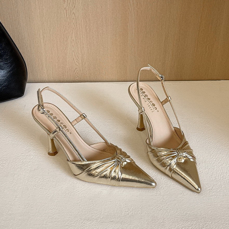 Nightclubs Goddess Stiletto Heels Bow Twisted Pana Pointed Toe Buckle Outdoor Sandals by Ragazza