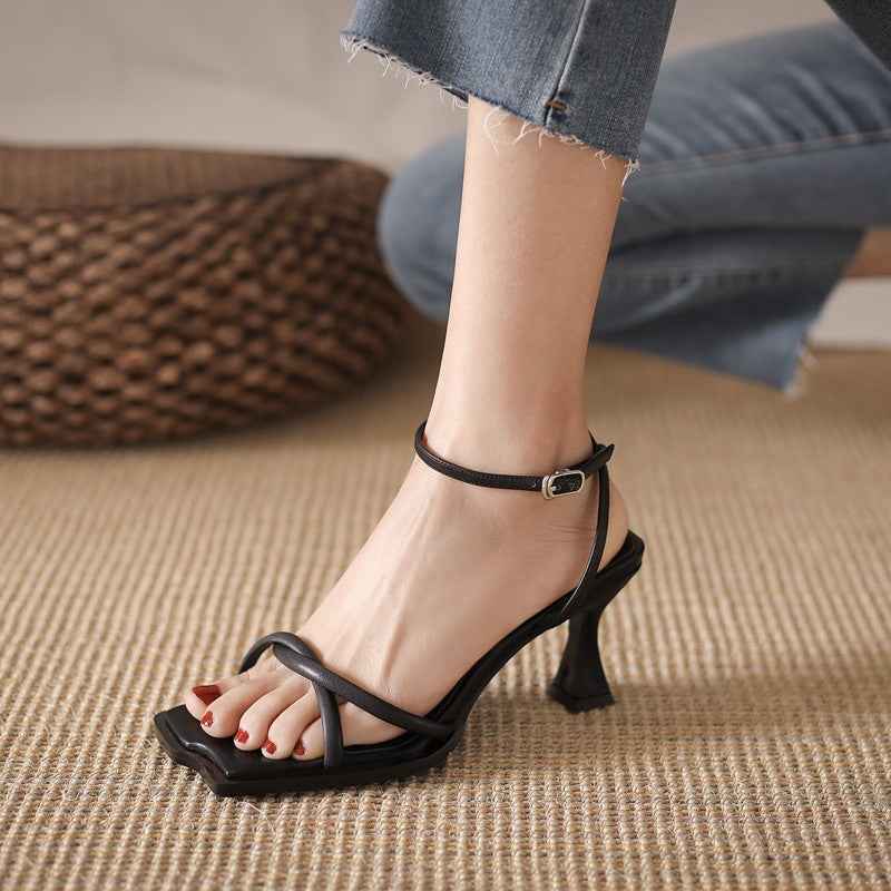Women's Cross Strappy Open Toe Dressy Sandals Ankle Strap High Heel Bridal Bridesmaid Evening Party Prom Heeled Shoes by SHOMICOBOUTIQUE