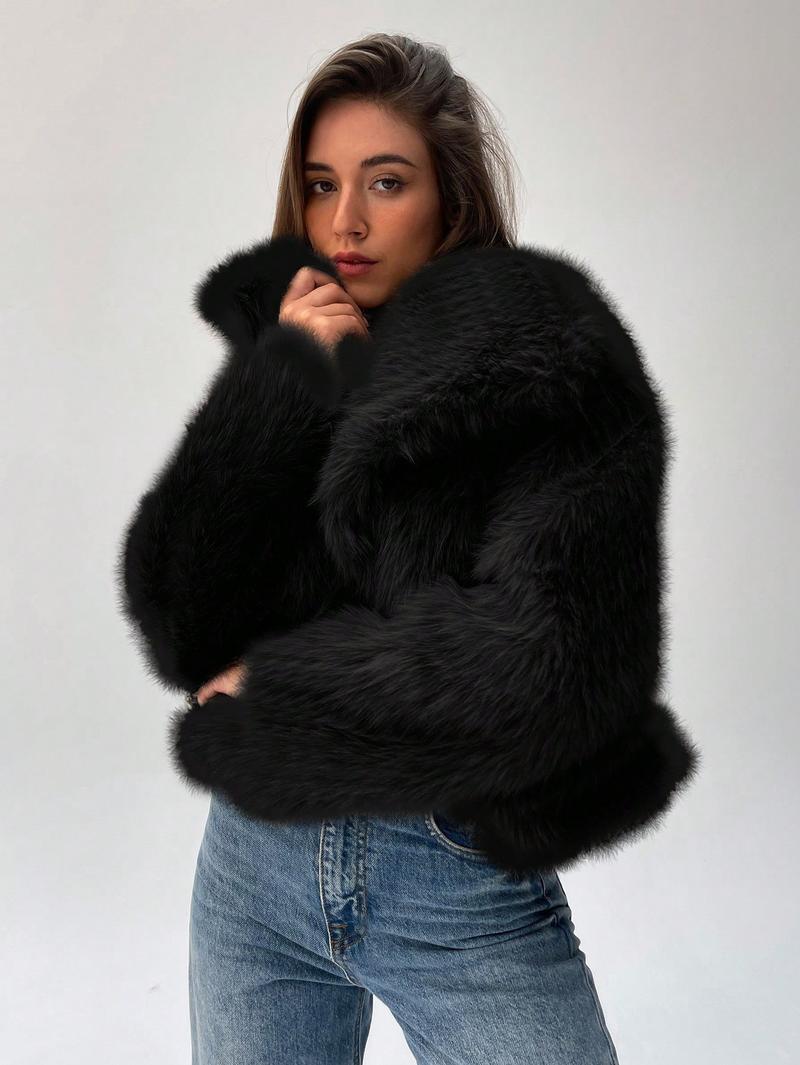 Women's Fur Fashionable Big Lapel Long Sleeve Coats by Wshirt