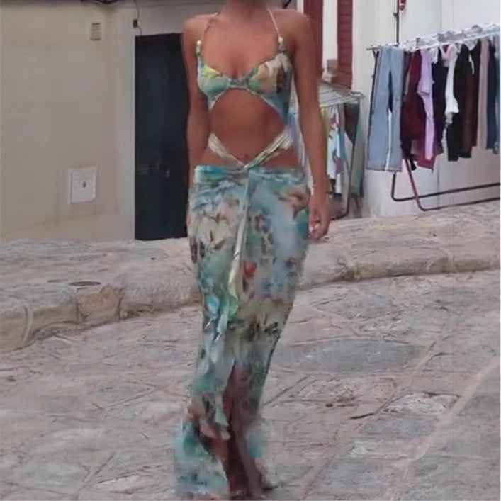 Summer Printed Backless Sexy Slim Dress Dresses by Wshirt
