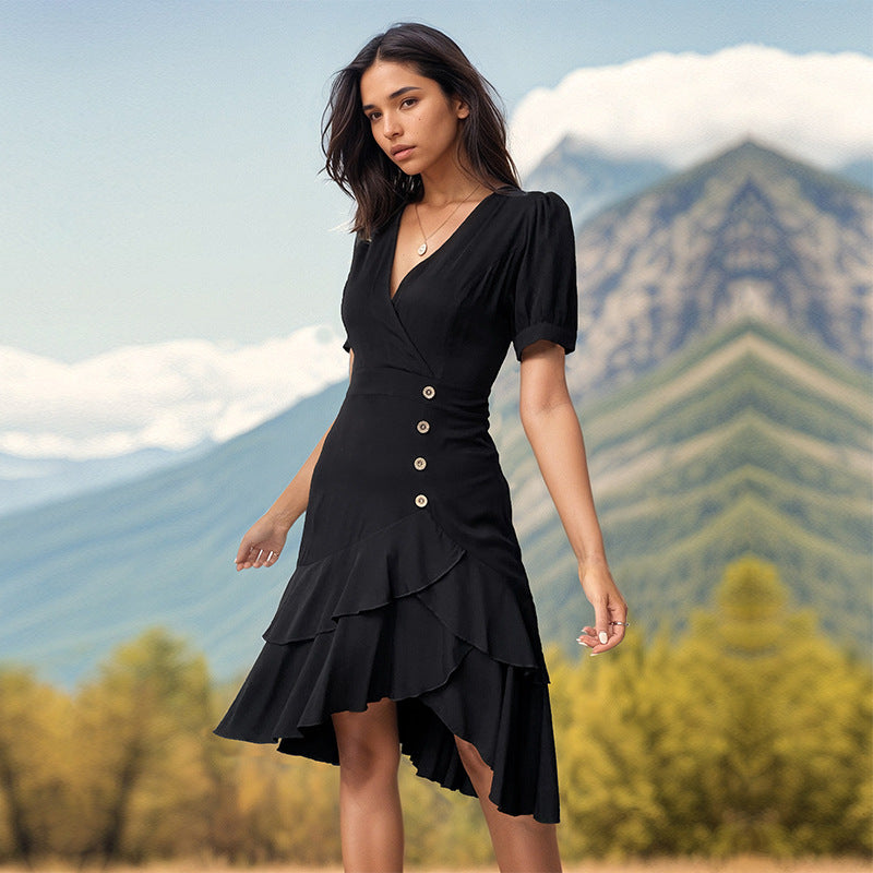 Summer Women Clothing Solid Color Irregular Asymmetric Slim Fit Dress by Ragazza