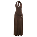Women Clothing Summer Sexy Halter Strap Backless Slim Fit Fold Split Dress by Ragazza