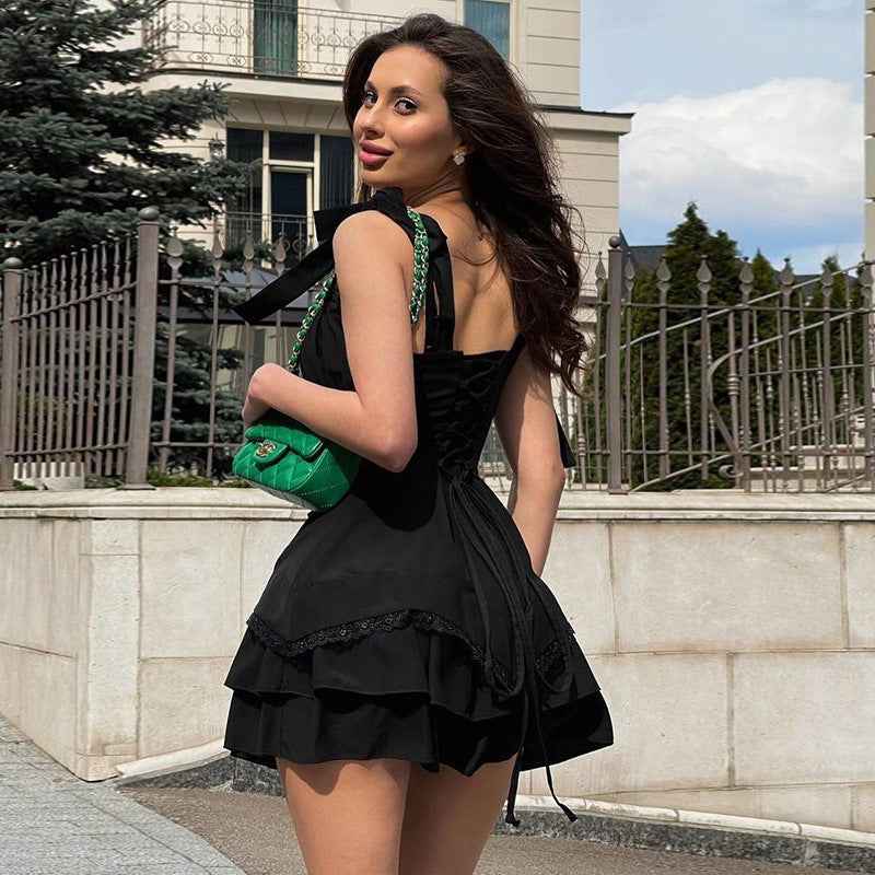 Pleated Waist Trimming Ruffles Dress Female Hot Dresses by Wshirt