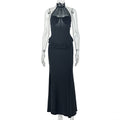 Solid Color Women Slim Pleated Hip Dress Slim Hanging Collar Sleeveless High End Maxi Dress by Ragazza