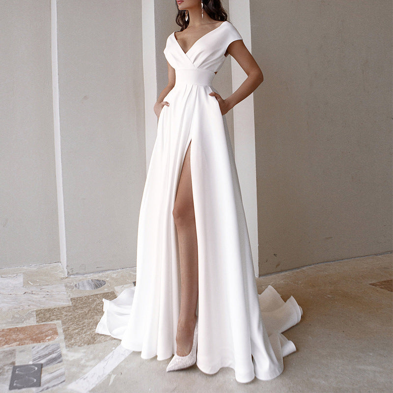 Picture Chest Wrapped Ruffled White Medium Waist Solid Color Office Maxi Dress by Ragazza