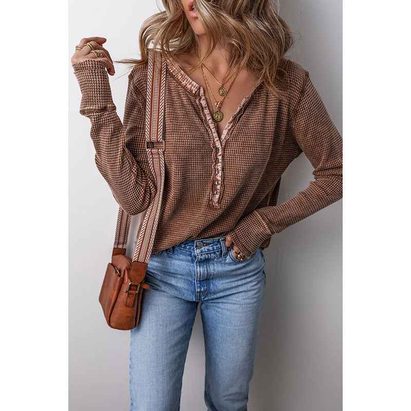 Women's European And American Personalized Worn Looking Washed-out Pullover Sweater by Wild and Free Boutique