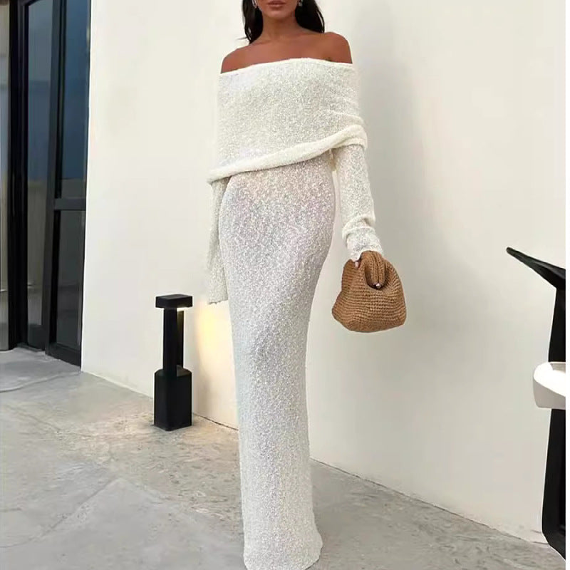 Women's French Style Seaside Beach Long Sleeve Knitted Dresses by Wshirt