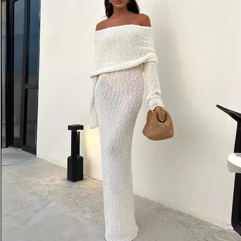 Women's French Style Seaside Beach Long Sleeve Knitted Dresses by Wshirt