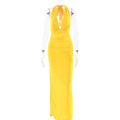 Summer Sexy V neck Halter Backless Dress Solid Color Split Dress by Ragazza