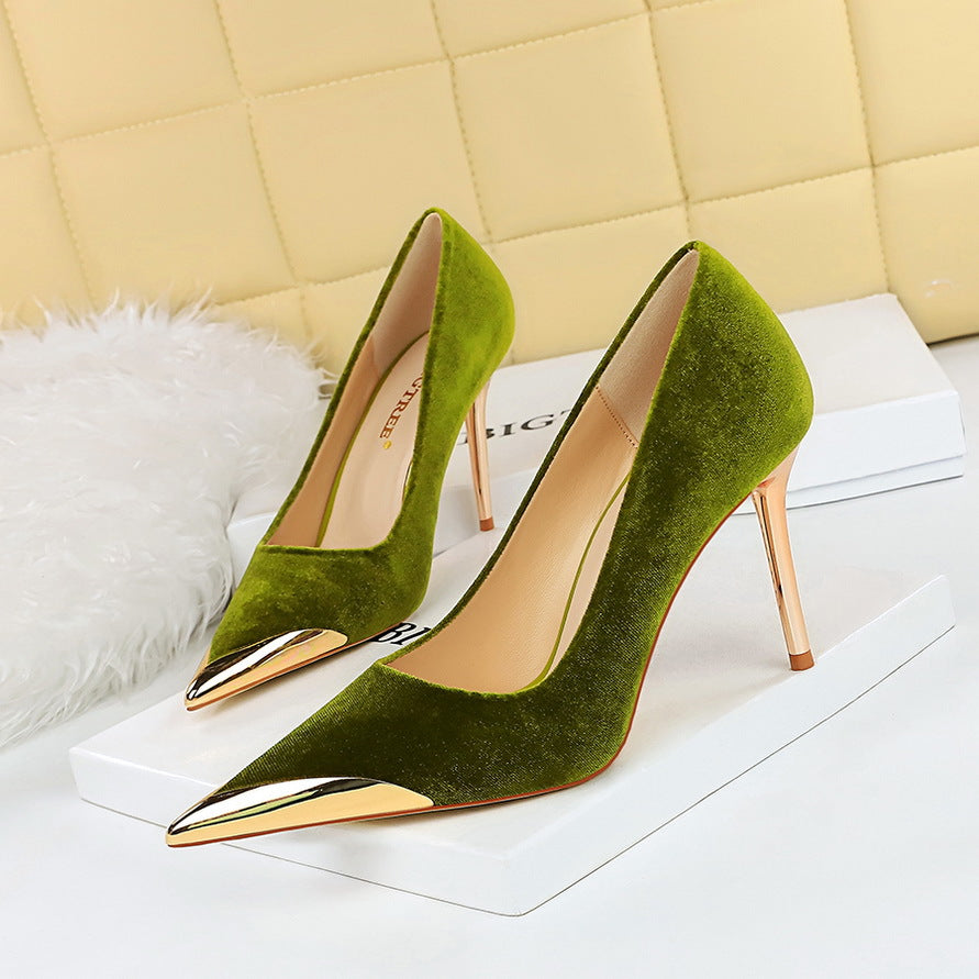 Cocktail Affordable Luxury High Heels Stiletto Heel Metal Pointed Toe Suede Women Thin Shoes by Ragazza