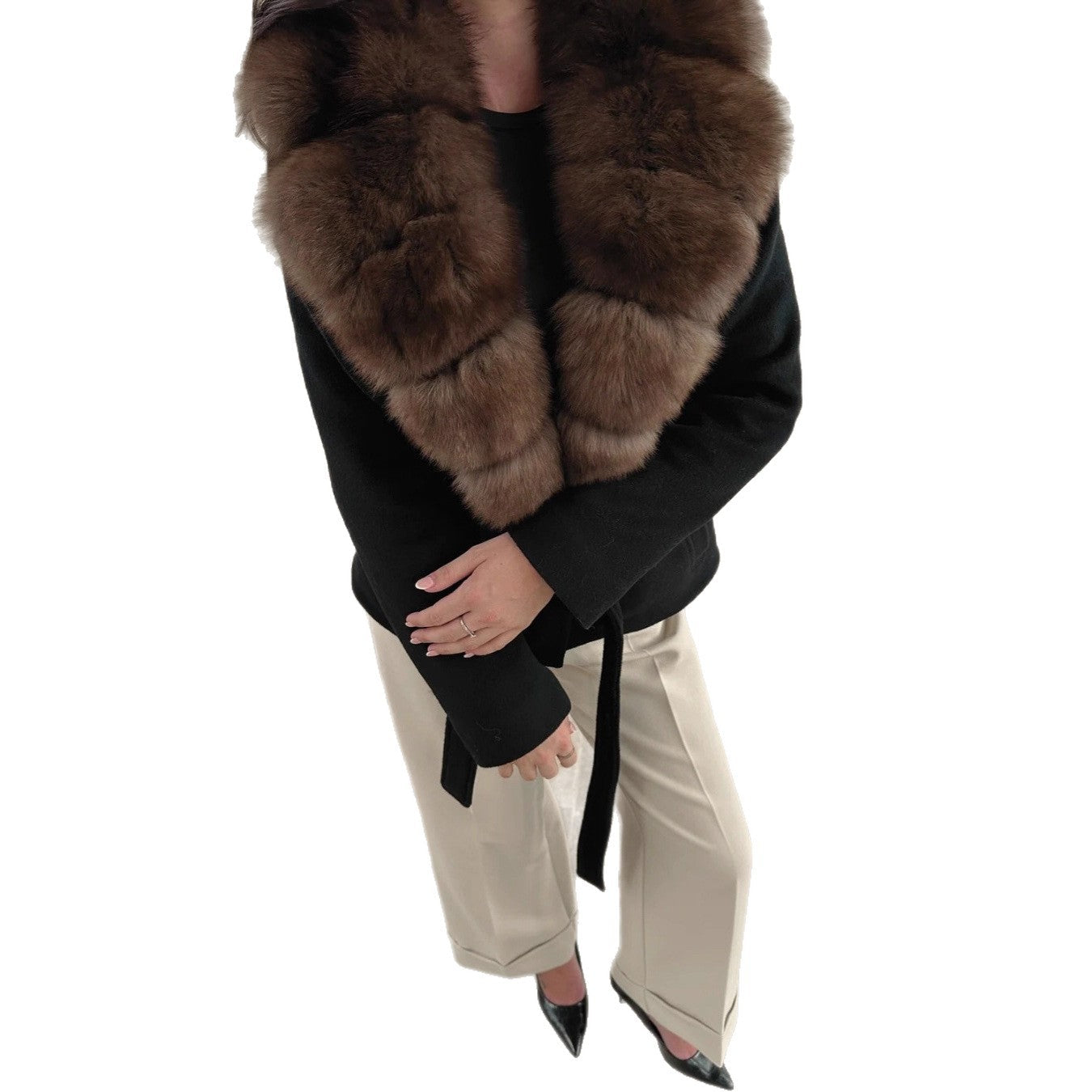 Fur Collar Waist Trimming Lace Up Coats by Wshirt
