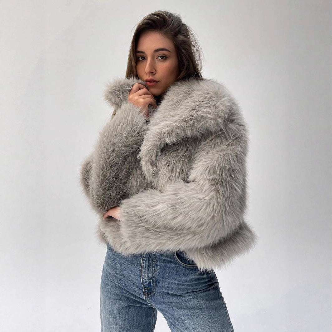 Women's Fur Fashionable Big Lapel Long Sleeve Coats by Wshirt