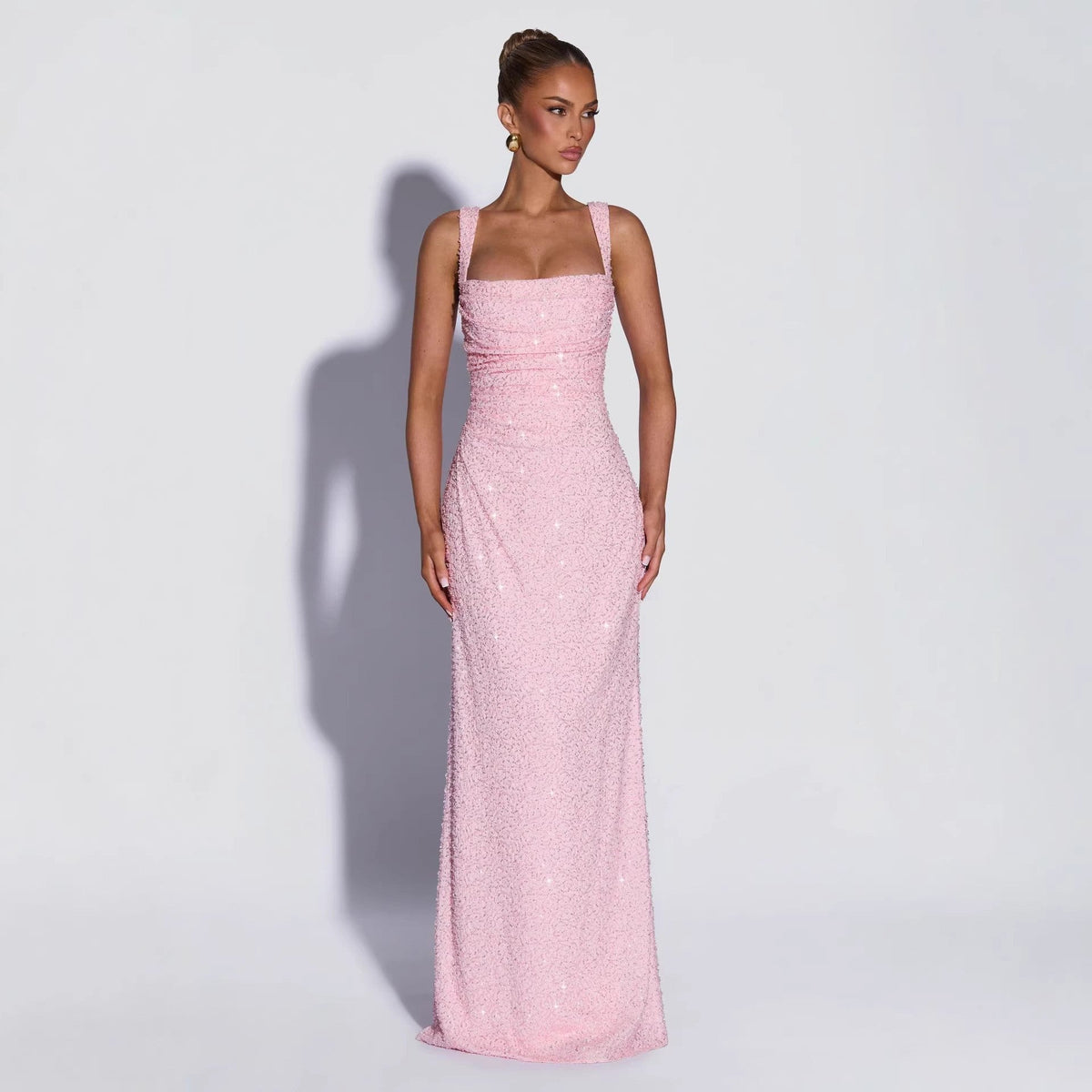 Personalized Sequined Solid Color Tube Top Dress Women Spring Sleeveless Suspenders Split Waist Fitted Maxi Dress by Ragazza