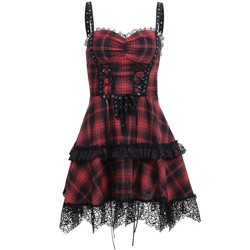 Women's Summer Gothic Plaid Trendy Waist Deep Dresses by Wshirt