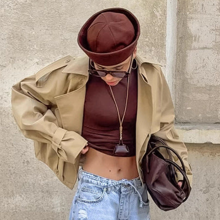 Autumn Khaki Double Breasted Collar Trench Coat Coat Casual Jacket for Women by Wanita Store