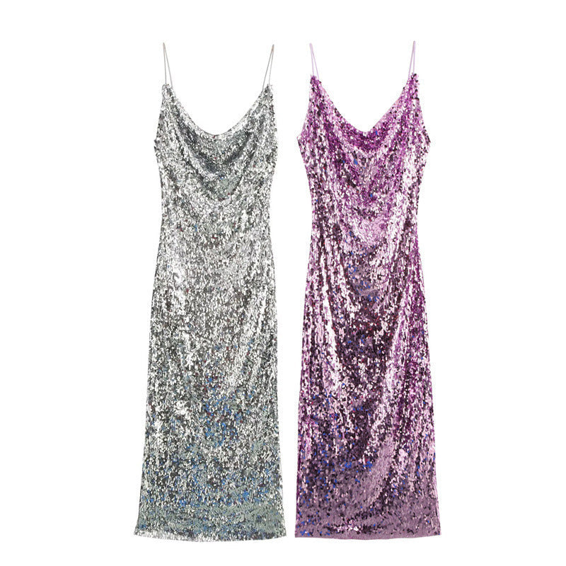 Women's Collar Fashionable Sequins Strap Dress Spring Dresses by Wshirt