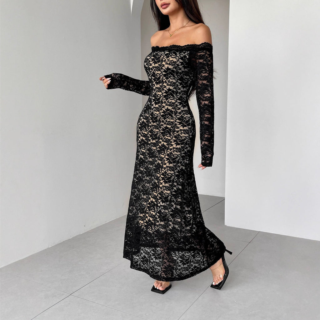 Autumn Winter Long Sleeve Lace off Neck Slim Slimming Maxi Dress Women by Wanita Store