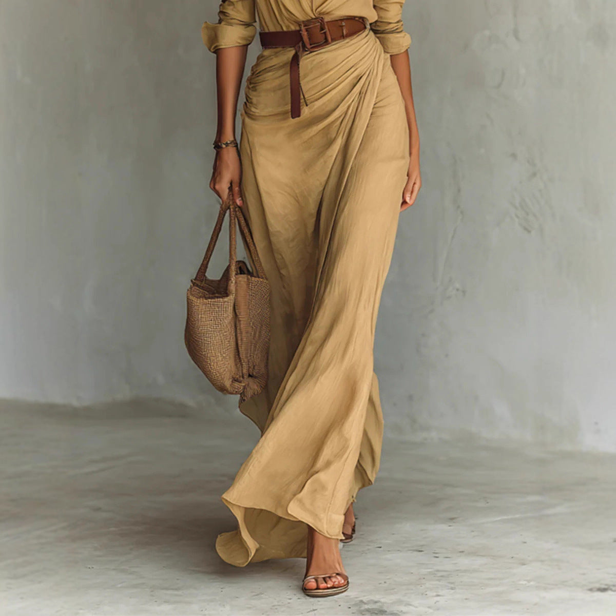 Women's Graceful Sexy Solid Color Irregular Fold Dresses by Wshirt
