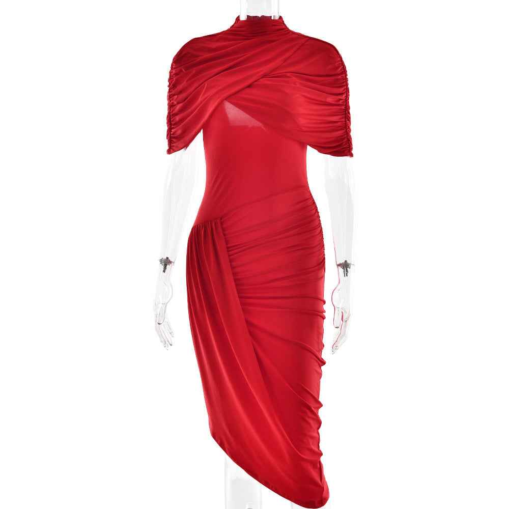Elegant Slim Pleated Dress Sexy Backless Sheath Women Dress