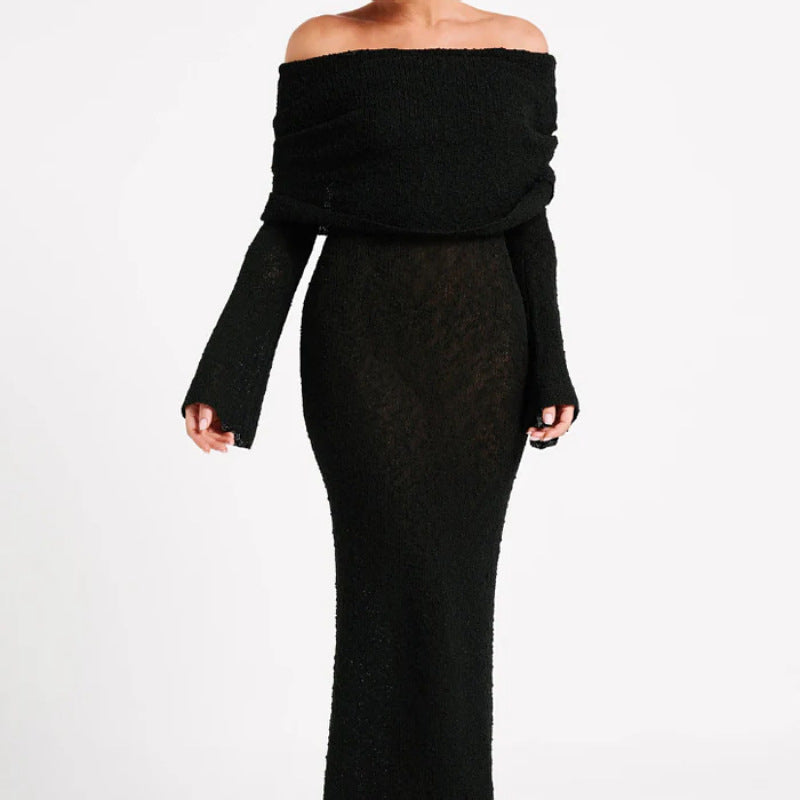 Women's French Style Seaside Beach Long Sleeve Knitted Dresses by Wshirt