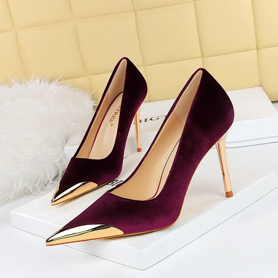 Cocktail Affordable Luxury High Heels Stiletto Heel Metal Pointed Toe Suede Women Thin Shoes by Ragazza