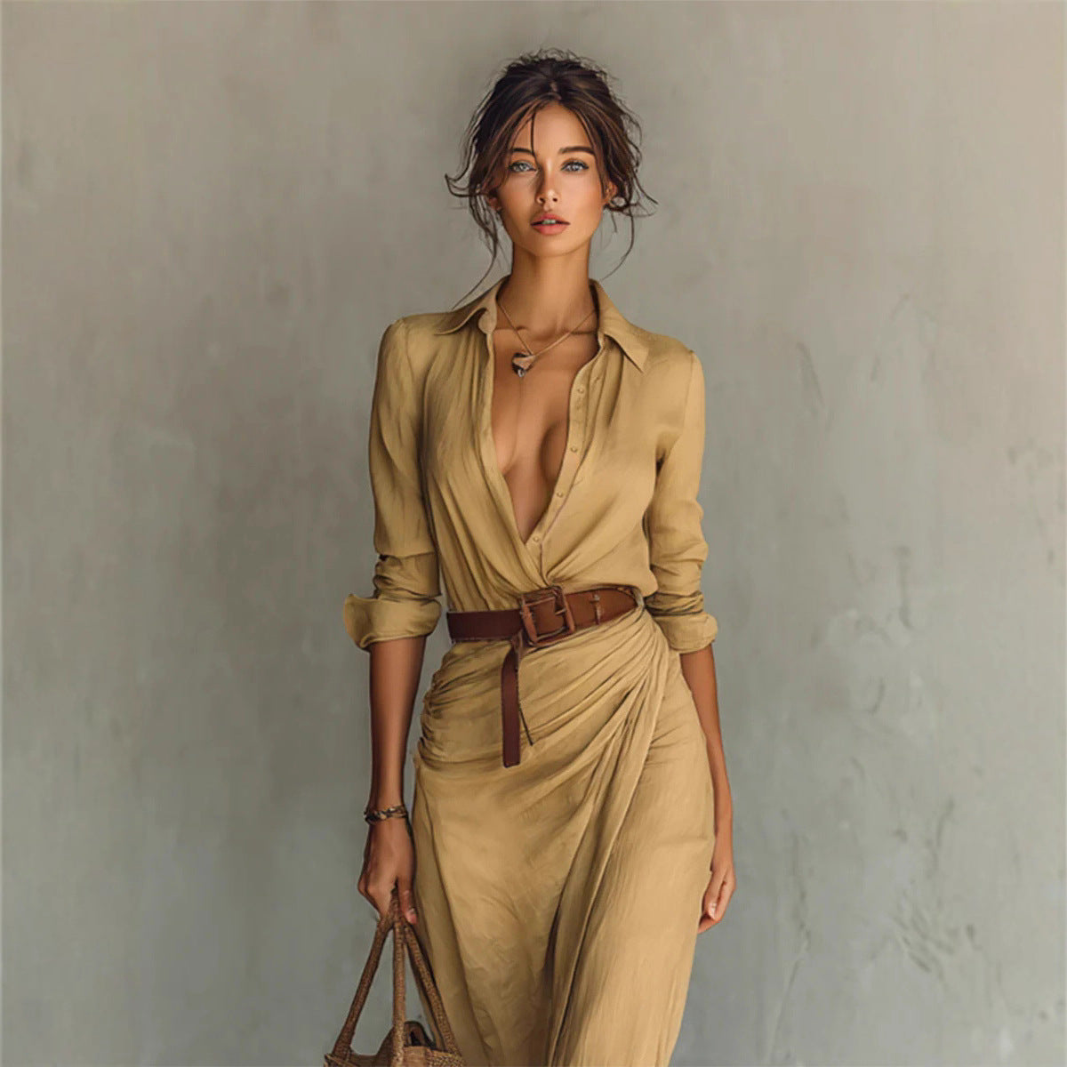 Women's Graceful Sexy Solid Color Irregular Fold Dresses by Wshirt