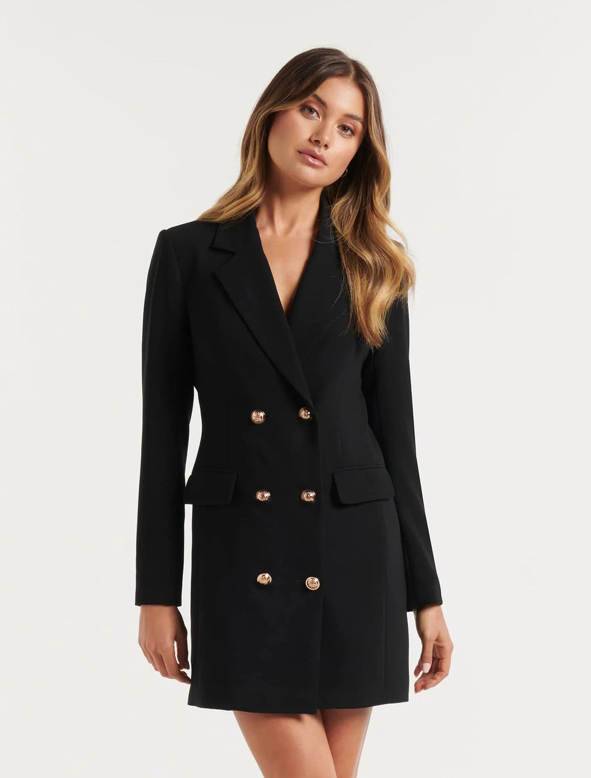 Slim Solid Color Casual Double Breasted Mid-Length Blazer Coat Dress by Ragazza