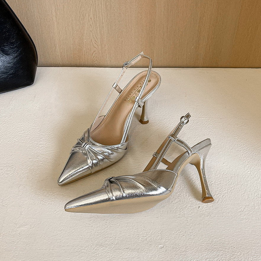 Nightclubs Goddess Stiletto Heels Bow Twisted Pana Pointed Toe Buckle Outdoor Sandals by Ragazza