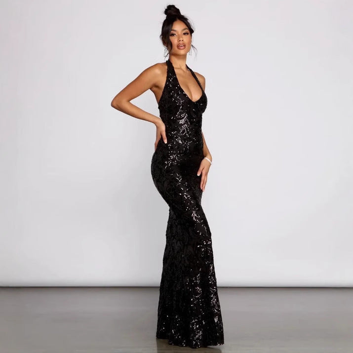 Women's Popular Sexy Hanging Collar Sequins Dress Dresses by Wshirt