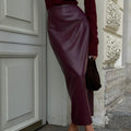 Autumn Sexy High End Leather Skirt High Waist Slim Slit Sheath Skirt by Wanita Store