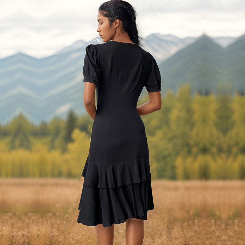 Summer Women Clothing Solid Color Irregular Asymmetric Slim Fit Dress by Ragazza