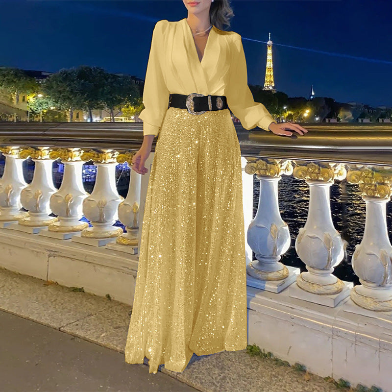 Women's Fashion Dress Elegant Waist Slimming Sequins Dresses by Wshirt