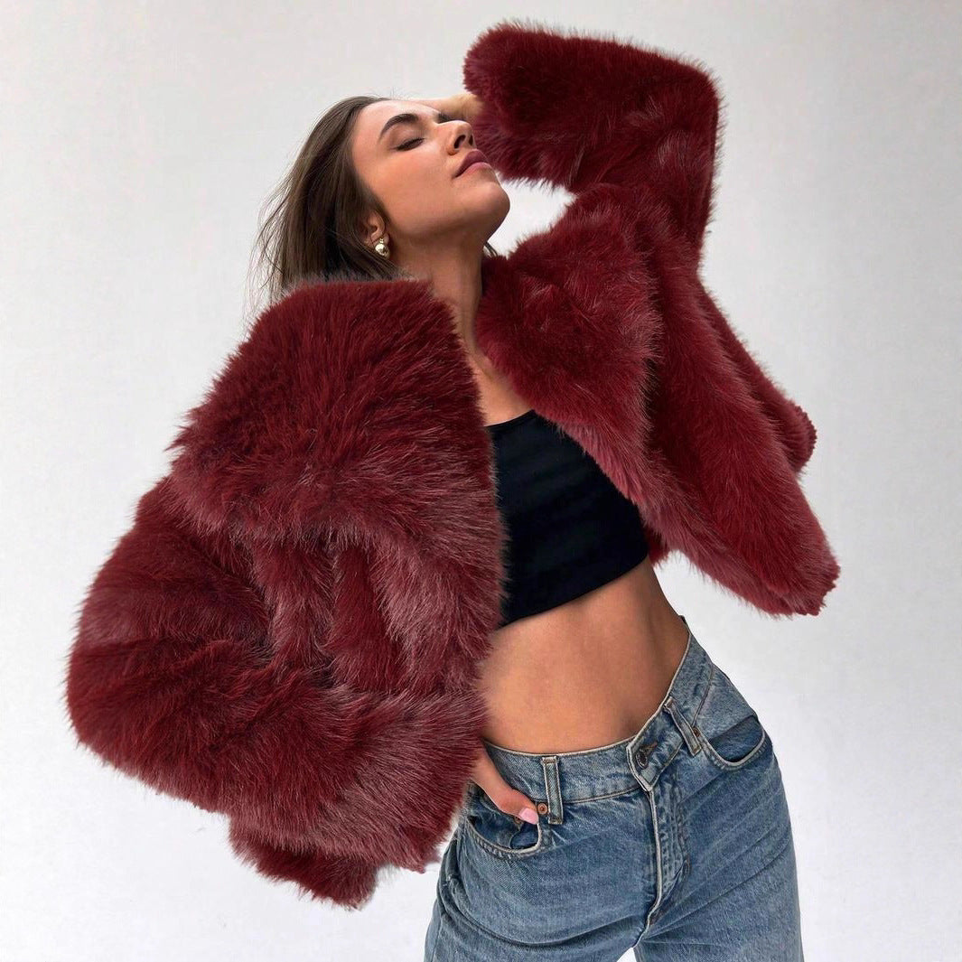 Women's Fur Fashionable Big Lapel Long Sleeve Coats by Wshirt