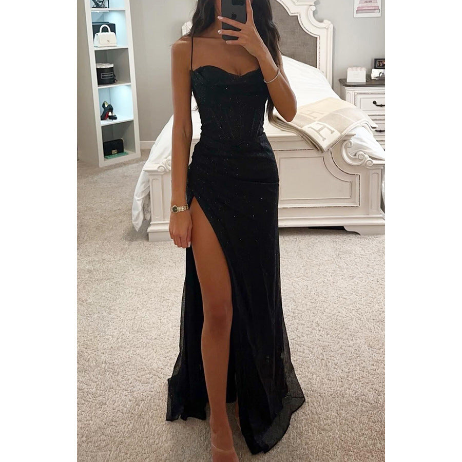 Party Suspenders Dress Loose Casual Slit Women Clothing Dress by Ragazza