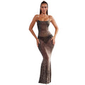 Women Solid Color Mesh Drilling Sling Maxi Dress by Ragazza