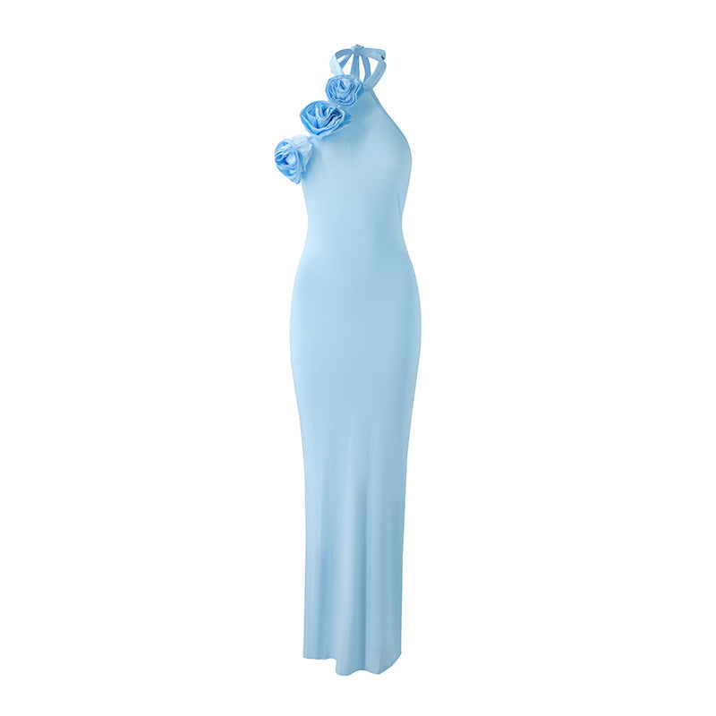 Women Clothing Three Dimensional Floral Sexy Halter Backless Split Dress by Ragazza