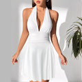Women Clothing V neck Lace up Tight Pleated Sexy Backless Pleated Tied Dress by Ragazza