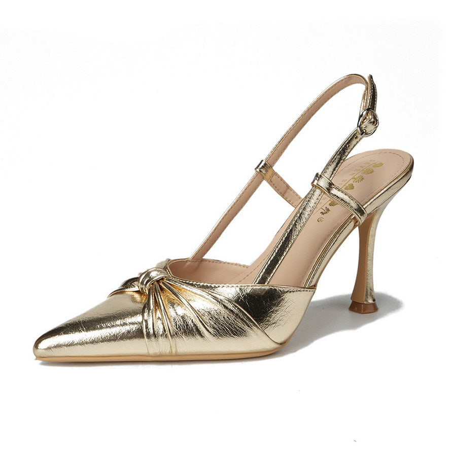 Nightclubs Goddess Stiletto Heels Bow Twisted Pana Pointed Toe Buckle Outdoor Sandals by Ragazza