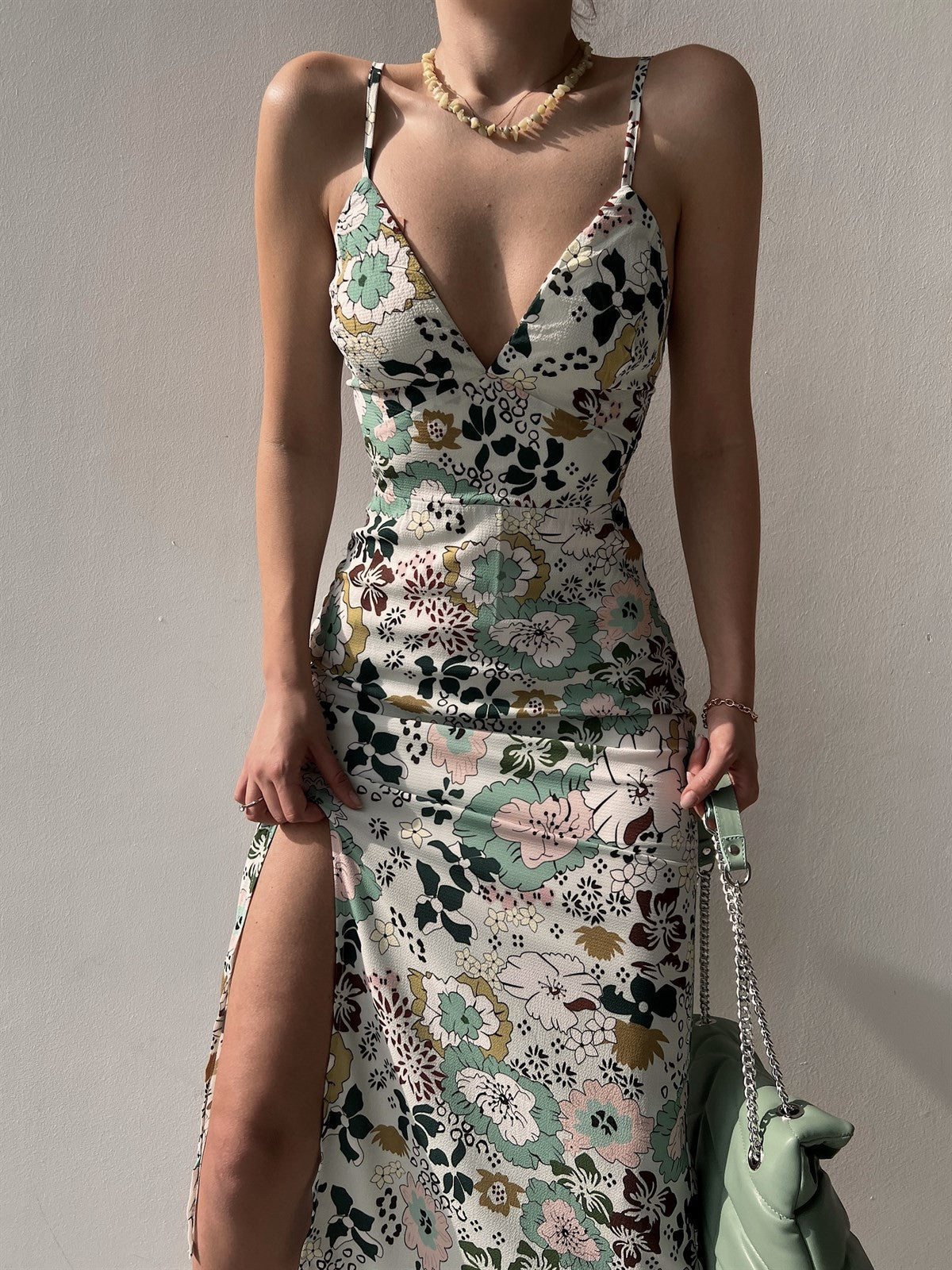 Women's Printed Backless Slit Sling Dress by FitiqueFit