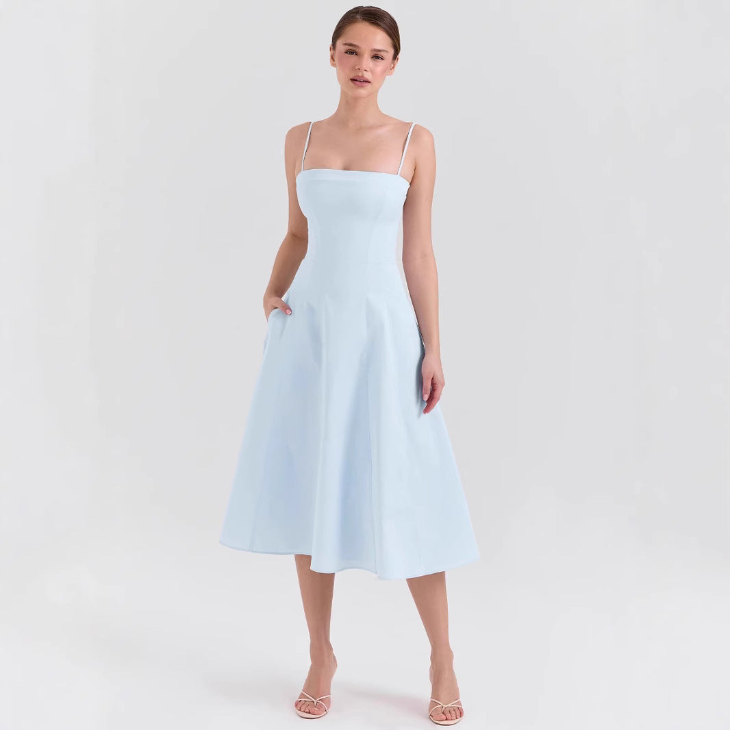 Temperament Cinched Sleeveless Dress Draping Effect Dresses by Wshirt