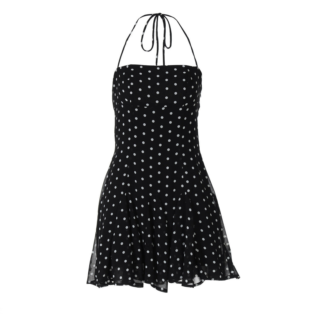 Sweet Little Short Dress Polka Dot Printed Waist Controlled Tube Top Halter Dress by Ragazza