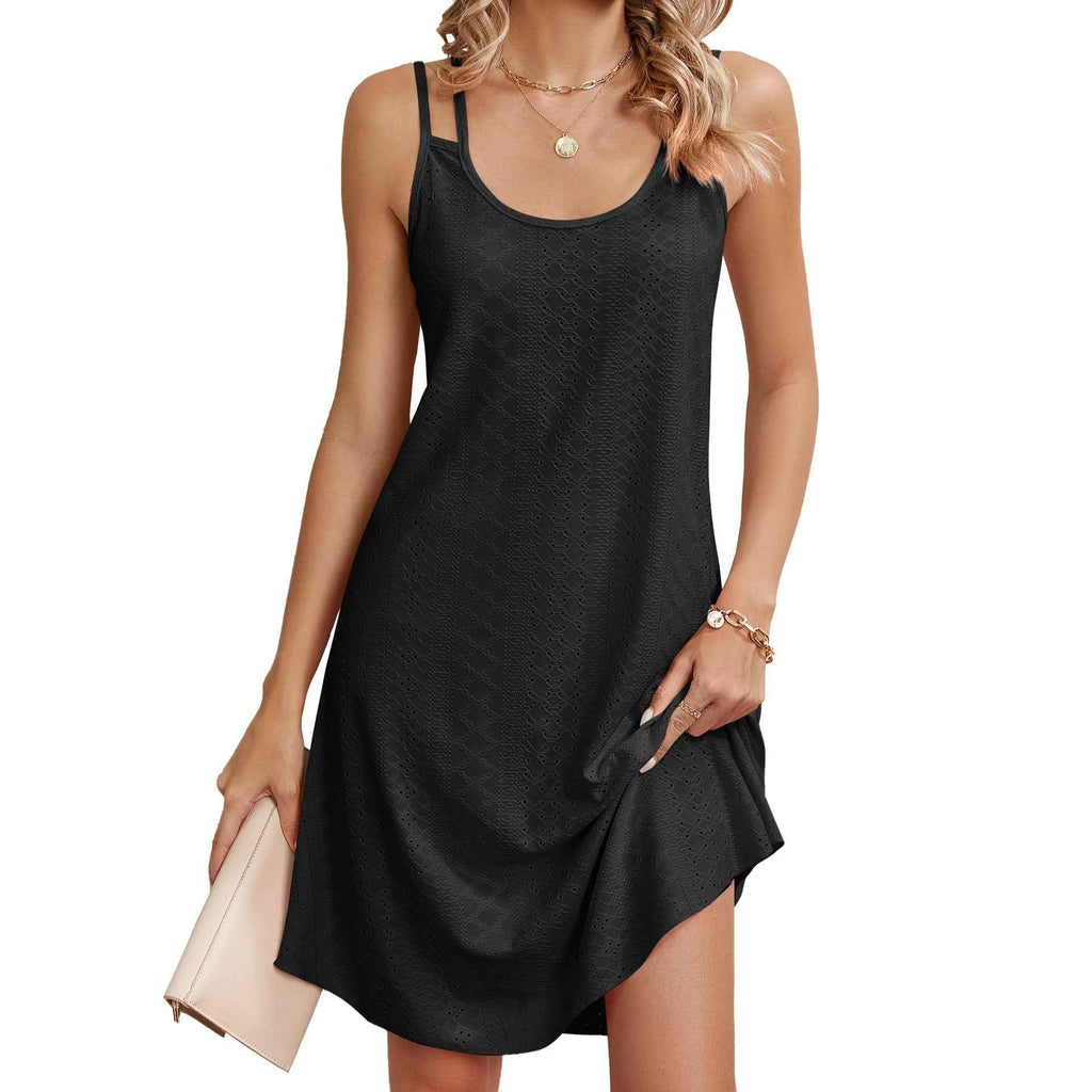 Summer Solid Color round Neck Strap Loose Sleeveless Dress by Ragazza